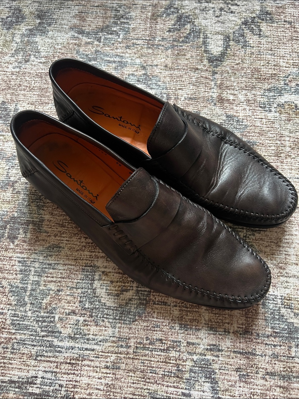 Santoni Paine Mens 9.5 D Brown Calf Skin Leather Loafers Shoes $790